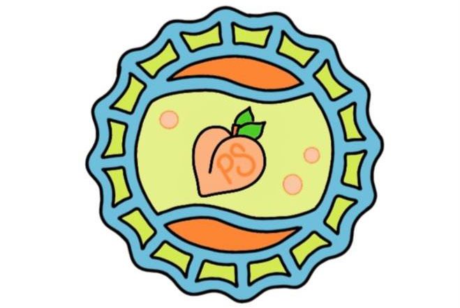 Peach Soda logo: drawn image of a peach on a bottlecap