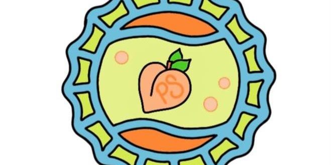 Peach Soda logo: drawn image of a peach on a bottlecap
