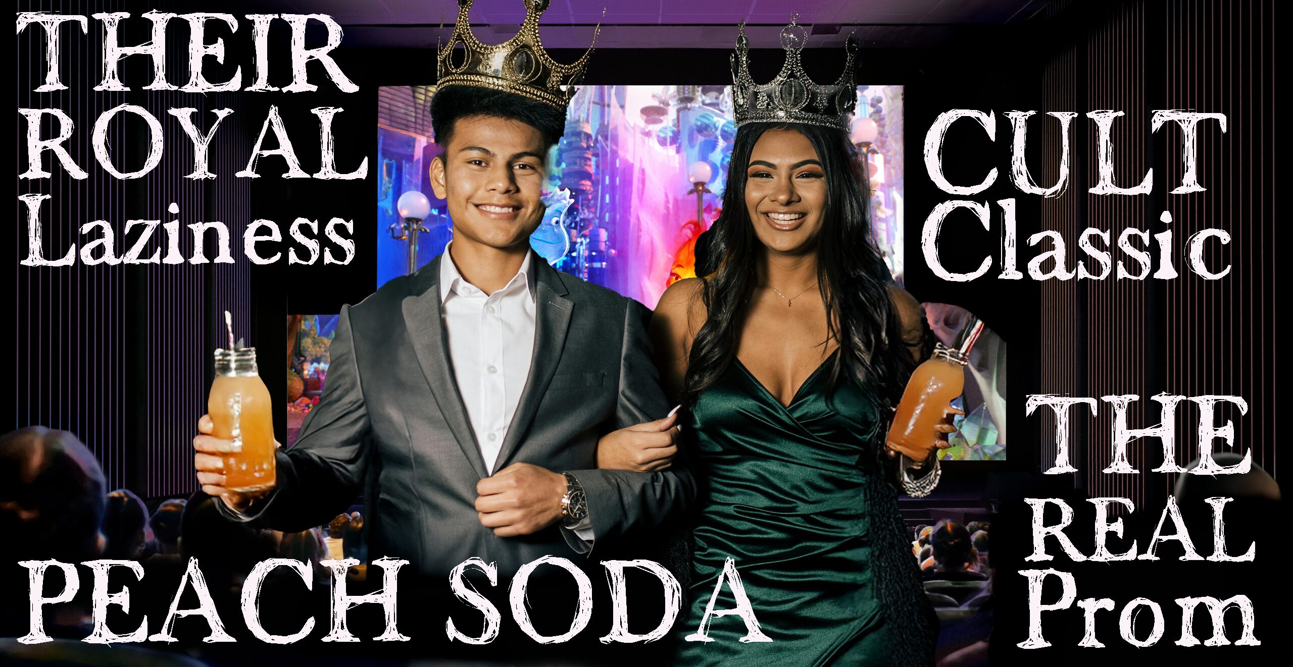 Prom King and Queen drinking Peach Soda at the movies
